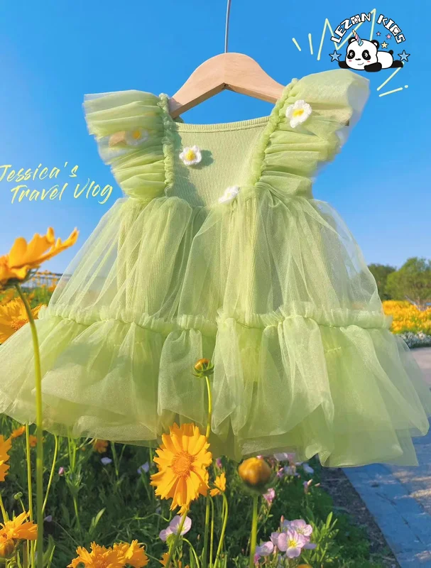 LEZONKIDS - Customizable New Arrival Girls Dress Summer Flower Stylish Mesh Princess Dress for Sweet Little Girl